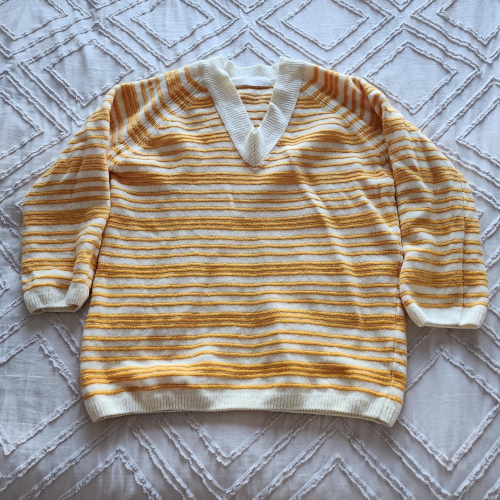 Vintage Yellow Striped Large Wool Sweater